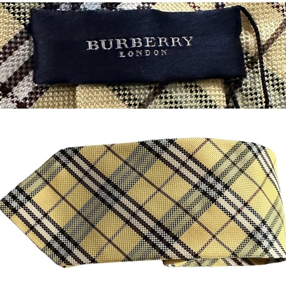 Burberry Tie Preppy Silk Made in Italy Plaid Yellow & Pale Green 57” x 3.5” Wide - Picture 1 of 12